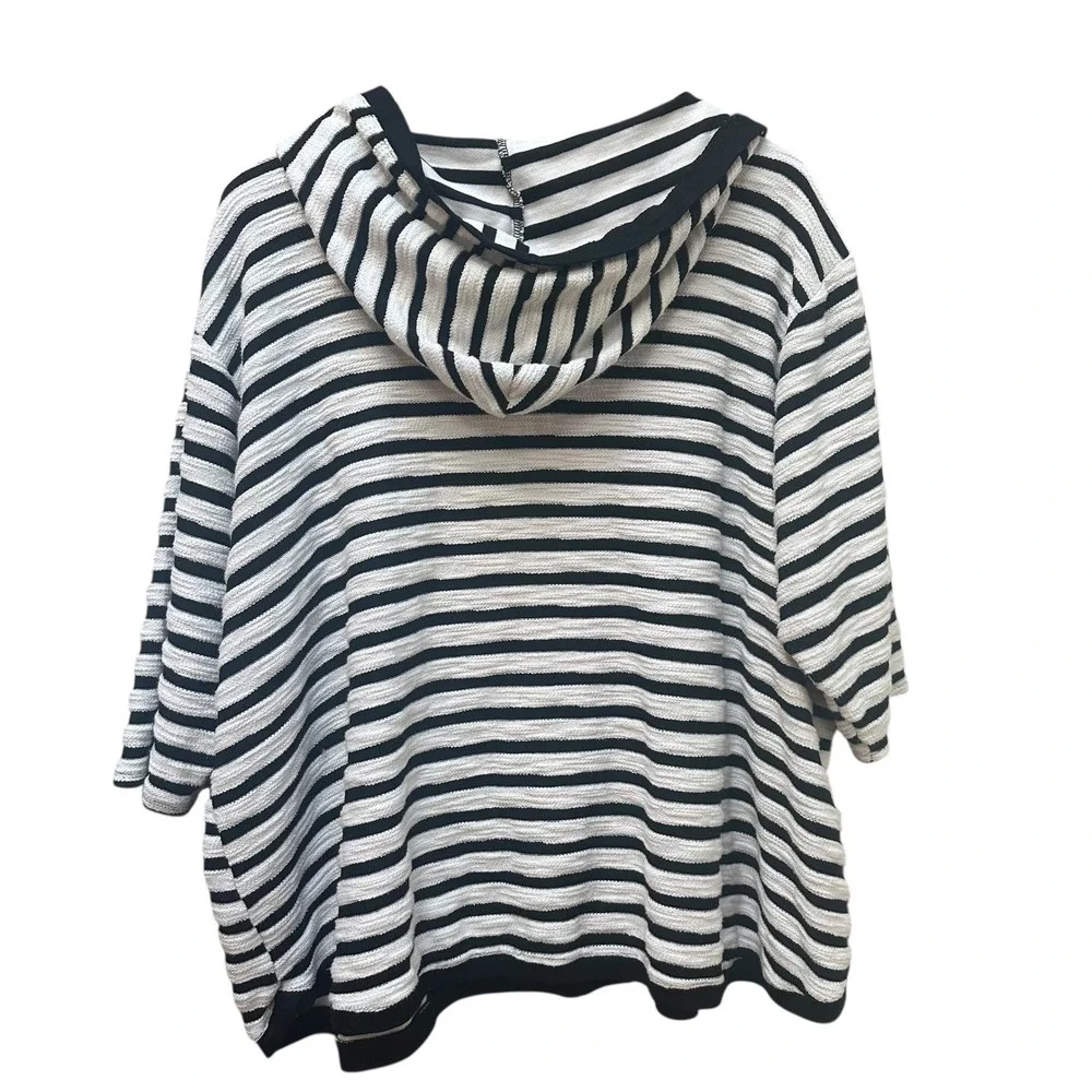 Misia Curvy Top Pullover Striped Hoodie Black White Athleisure Casual Relaxed 3X